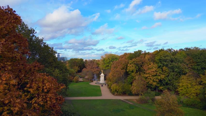 Reichstag Berlin Tiergarten cityscape at fall. Best aerial view flight drone