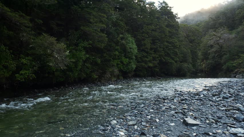 Flowing River, Fantail Falls In Mount Aspiring National Park, Westland District, New Zealand