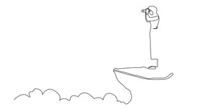 Self drawing animation of single one line drawing Arabian businesswoman looking in binoculars standing on cliff. Business vision concept, leadership, achievement, target. Full length animated - Powered by Shutterstock - Get 15% off with code: PIKWIZARD15