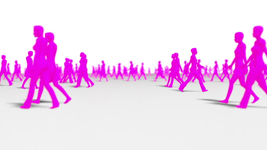 Anonymous crowd side view pink silhouette female characters only