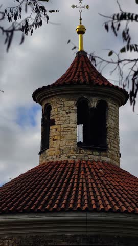 Prague Vysehrad Autumn Romanesque Rotunda Medieval Architecture Gothic Church Spires Fall Foliage Historic Fortification Czech Republic