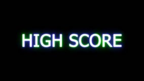 Neon glowing display green and blue “HIGH SCORE” text on a black background. - Powered by Shutterstock - Get 15% off with code: PIKWIZARD15