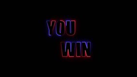 Neon victory screen glowing “YOU WIN” text with radiant blue and red light on black background. - Powered by Shutterstock - Get 15% off with code: PIKWIZARD15