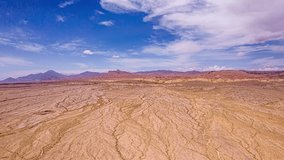 Aerial time lapse view of vast desertized Tibetan plateau landscape with dramatic cracked earth patterns, distant mountains, and sweeping cloudy sky showcasing environmental change. - Powered by Shutterstock - Get 15% off with code: PIKWIZARD15