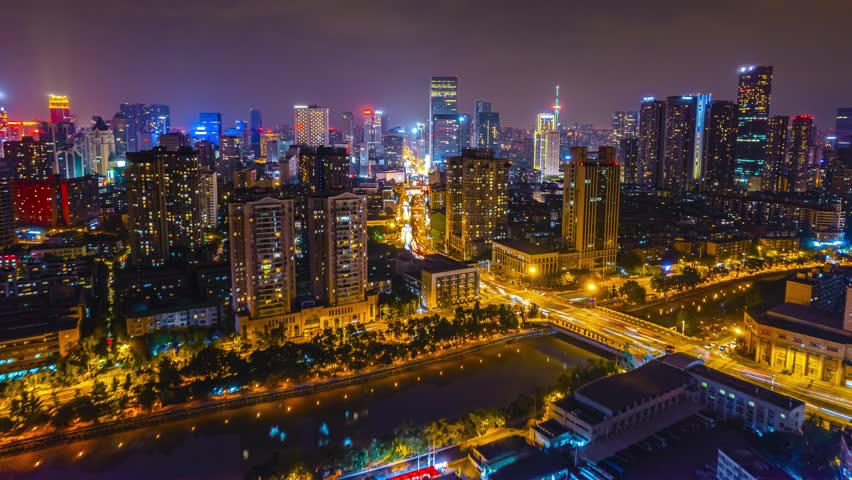 Stunning aerial night view of Chengdu