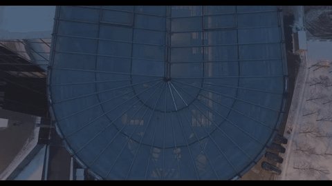 Drone Flying over Glass Dome Modern Building