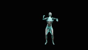 Futuristic AI humanoid with metallic skin and glowing circuits, realistic 3D motion, perfect for sci-fi and tech visuals — includes alpha matte at the end of clip. - Powered by Shutterstock - Get 15% off with code: PIKWIZARD15