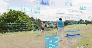 Senior woman peer teeing golf ball launching finance charts taking turns swinging mapping growth. Outdoor, leisure, friendship, vitality, technology, analytics, sport - Powered by Shutterstock - Get 15% off with code: PIKWIZARD15