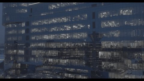 Drone Flying near Glass Dome Office Tower