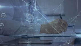 Mature man placing pen on paper, drafting, holographic nodes pulsing charts enabling data analysis. Technology, innovation, data, analysis, business, analytics, digital - Powered by Shutterstock - Get 15% off with code: PIKWIZARD15