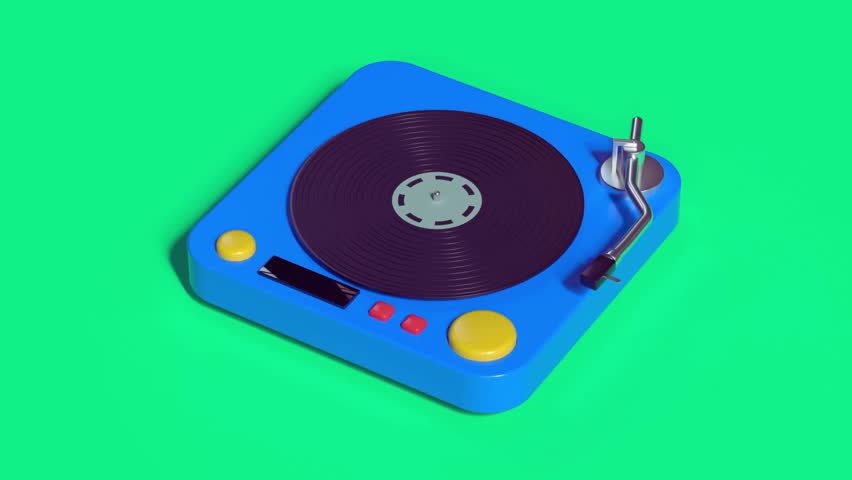 A colorful cartoon-style 3D rendering of a vintage vinyl music player, blending retro technology with modern entertainment and playful design.