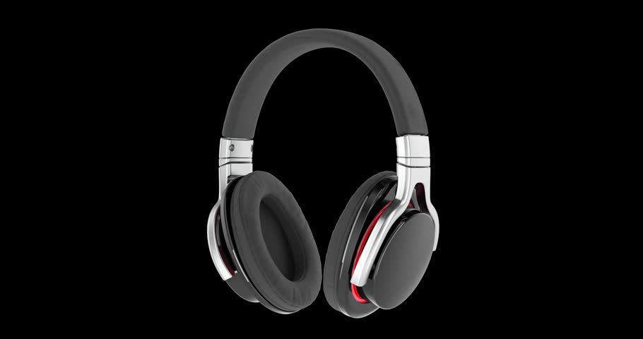 Black wireless headphones rotating animation, seamlessly loopable. 3D rendering