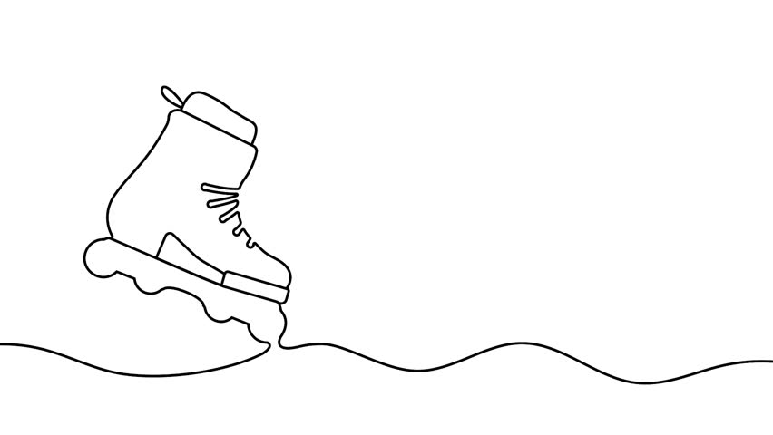 Animation line drawing of aggressive roller skates icon. Animated sport roll shoe symbol in single outline style on white background and green screen