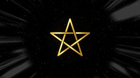 Animation of Gold Pentacle symbol, golden mystical pentagram, special effect magic esoteric pulsating star, video seamless loop, black tunnel and starry galaxy background - Powered by Shutterstock - Get 15% off with code: PIKWIZARD15