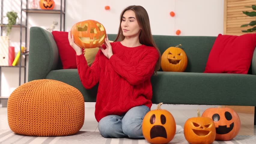 Happy Halloween. Woman with Jack-o