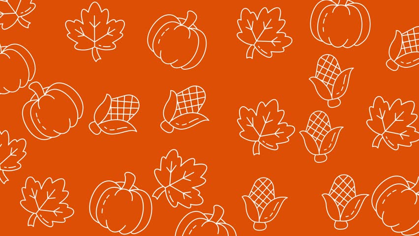 A festive autumn pattern featuring pumpkins, corn, and maple leaves. Perfect for Thanksgiving and fall-themed designs.