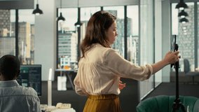 Coworkers broadcasting an advertising vlog for business marketing, reviewing documentation and analytics. Professional office highlights data visualization and forecasting within corporate. Camera B. - Powered by Shutterstock - Get 15% off with code: PIKWIZARD15