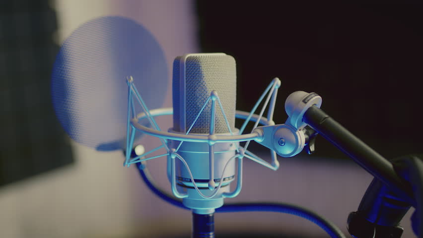 Professional microphone setup in music studio for singer recording session