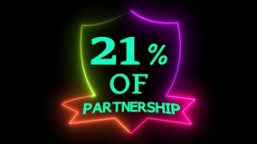 Dynamic neon partnership badge with percentage display. Colorful glowing outlines create vibrant motion graphics. Digital animation. Business concept. - Powered by Shutterstock - Get 15% off with code: PIKWIZARD15