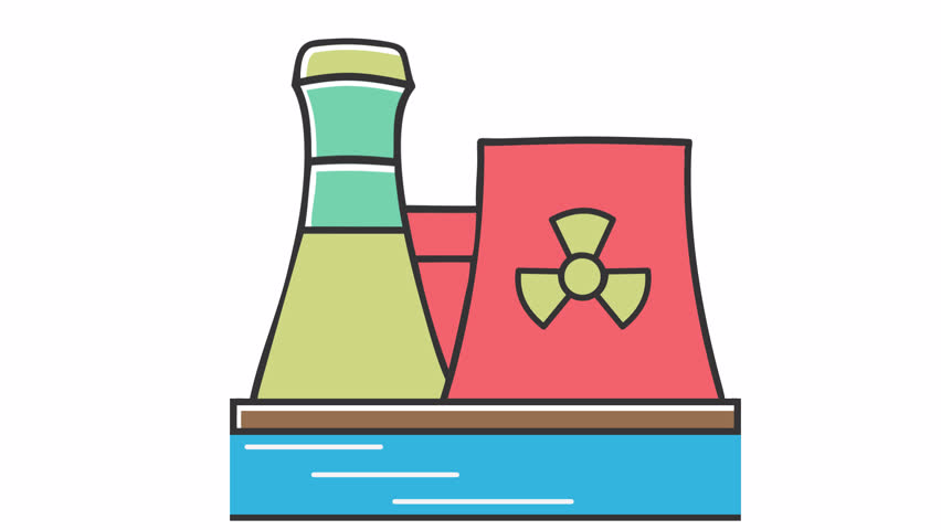 Nuclear power plants. Animation atomic energy production, alpha channel. Cartoon
