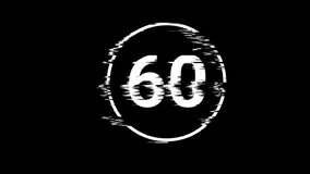 1 Minute Timer Countdown Circle Animation with Glitch Effect for Modern Video Intro, Stream Overlay, or Digital Interface Design - Powered by Shutterstock - Get 15% off with code: PIKWIZARD15
