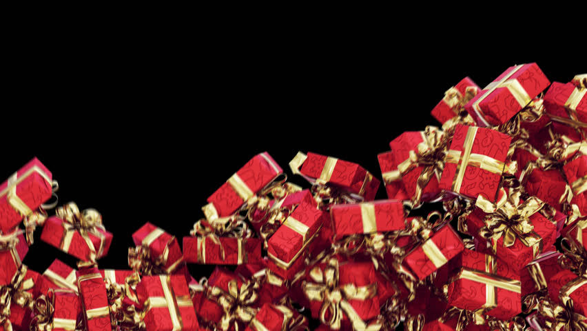 Christmas Gift Box Alpha Transition. 3D rendering. Transition effect featuring a Christmas gift box falling and transforming on a transparent background.