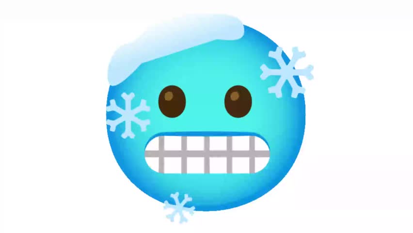 Freezing face with snow and snowflakes on a blue background, the weather is very cold and it is winter or icy