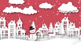 Paper Cut Winter Holiday Village Scene with Snowman and Reindeer - Powered by Shutterstock - Get 15% off with code: PIKWIZARD15