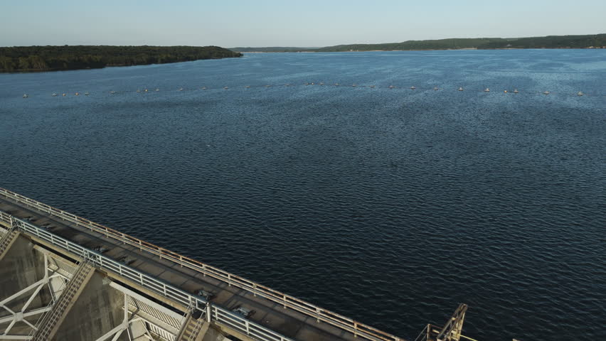 Water Dam Landscape - Kerr Hydroelectric Dam In Oklahoma, United States - Drone Shot