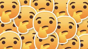 Video starts white, then yellow thinking emojis appear. Background briefly turns black, then solid black. Screen changes to bright green, emojis reappear, then slide off, leaving a solid green screen. - Powered by Shutterstock - Get 15% off with code: PIKWIZARD15