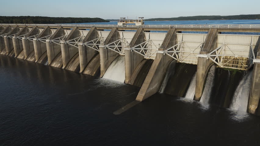 Hydro Dam Structure, Kerr Dam In Oklahoma, United States - Drone Shot