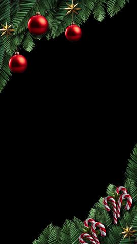 Festive Christmas frame background on transparent background video featuring ornaments, candy canes, and pine branches for holiday promotions and seasonal marketing campaigns