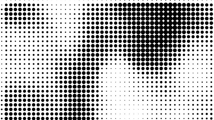 Black and white dotted halftone stop motion animation on black background for creative motion graphic