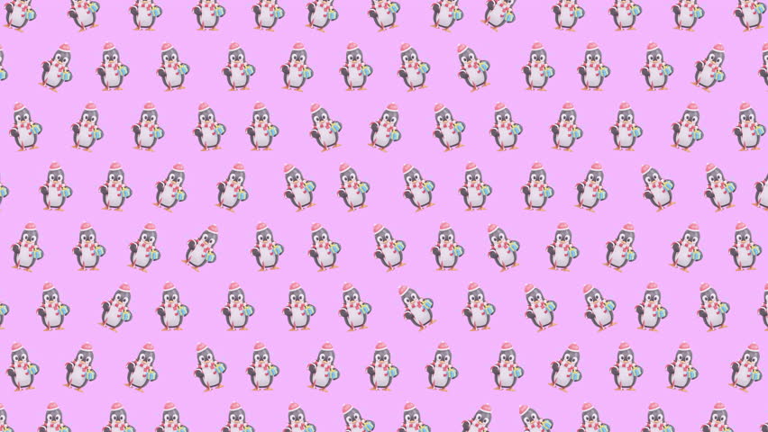 4K Cute Christmas Penguin Pattern Animation Seamless Loop Background