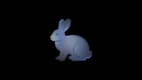 Colorful glass rabbit sculpture rotating, shifting iridescent hues against dark studio backdrop, revealing delicate translucent design - Powered by Shutterstock - Get 15% off with code: PIKWIZARD15