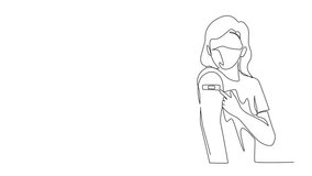 Self drawing animation of single one line drawing woman showing her arm with band aid after coronavirus Covid-19 vaccine, wearing mask. Vaccination, fight against coronavirus. Full length animated - Powered by Shutterstock - Get 15% off with code: PIKWIZARD15