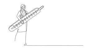 Self drawing animation of continuous one line drawing therapist doctor with mask on her face carry thermometer in hospital. Female nurse in medical outfit with stethoscope. Full length animated - Powered by Shutterstock - Get 15% off with code: PIKWIZARD15