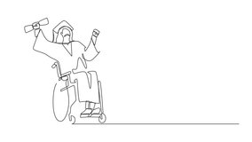 Animation of continuous line drawing inclusive affordable education. Graduate of disabled female student in wheelchair has learned from school. One line self drawing animated. Full length motion - Powered by Shutterstock - Get 15% off with code: PIKWIZARD15