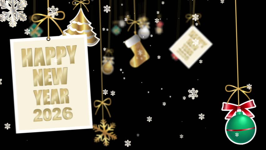 3D Christmas and New Year Background. Holidays greeting card and banner design template. Happy new year 2026 and Merry Christmas. Golden and shiny Christmas elements and decorations.