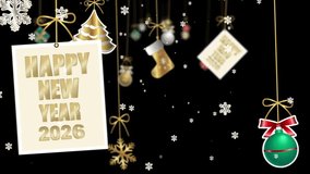 3D Christmas and New Year Background. Holidays greeting card and banner design template. Happy new year 2026 and Merry Christmas. Golden and shiny Christmas elements and decorations. - Powered by Shutterstock - Get 15% off with code: PIKWIZARD15