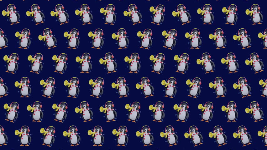 4K Cute Christmas Penguin Megaphone Seamless Pattern Looping Background Animation