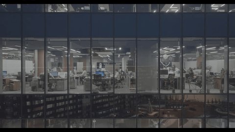 Winter Aerial Modern Office Complex Dusk