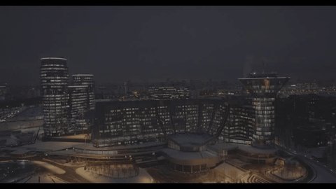 Night Drone Shot Winter Corporate Towers
