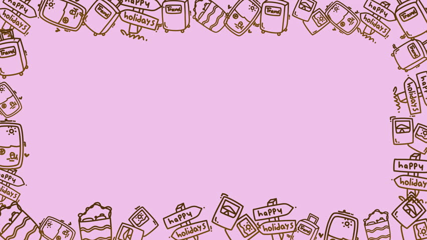 Doodle travel border with sketched vacation icons for creative designs. Perfect for travelrelated projects, postcards, and digital collages.