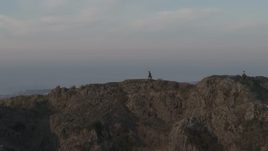 Drone view of Aiako Harriak mountain at sunset, in the Basque Country.	