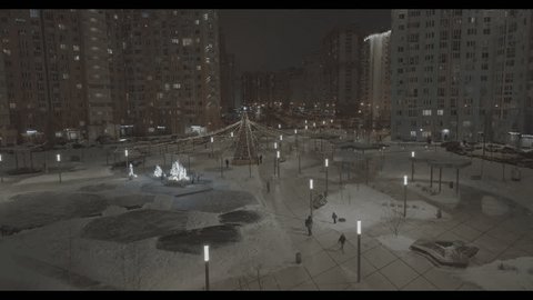 Drone Flying above City Square Christmas Tree