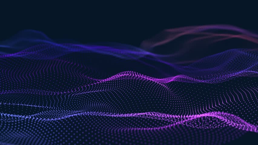 Futuristic wave with many dots. Abstract motion background of colored dots. Technology or science. 3d rendering Seamless loop. 4K	