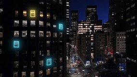 Artificial Intelligence Business Analytics Visualization on City Office Buildings at Night – Smart Data, IoT Monitoring, and Corporate Intelligence Concept. - Powered by Shutterstock - Get 15% off with code: PIKWIZARD15