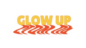 Animated bold slang glow up with dynamic distorted shadow. Positive transformation. Gen z makeover lingo. Improve self. Orange text animation with psychedelic wavy effect. 70s funky motion graphics - Powered by Shutterstock - Get 15% off with code: PIKWIZARD15