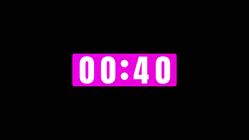 Bold 40s digital countdown within a vibrant magenta horizontal bar. Simple, clear, and high-impact for quick announcements or video segments.